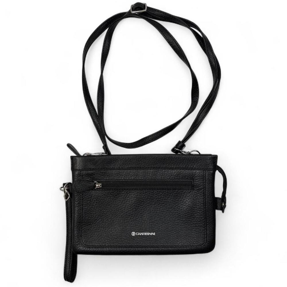 Giani Bernini Women’s Black Genuine Pebbled Leather Multi-Pocket Crossbody Bag